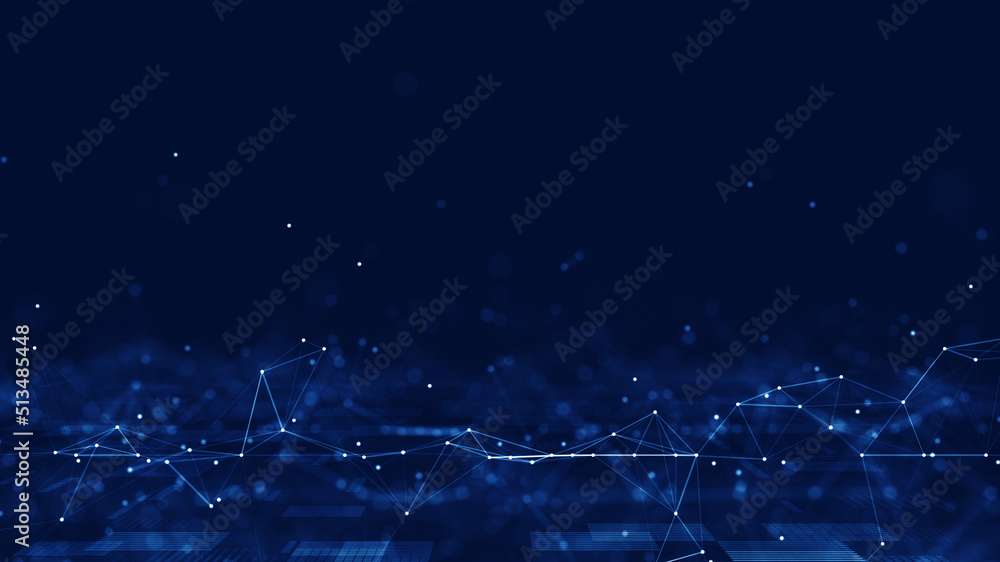 Poster Abstract concepts of cybersecurity technology and digital data protection. Internet network communication connection with bottom polygon on dark blue background. Big data.