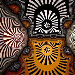 Signs and symbols striped pattern. Fractal art, 3D illustration