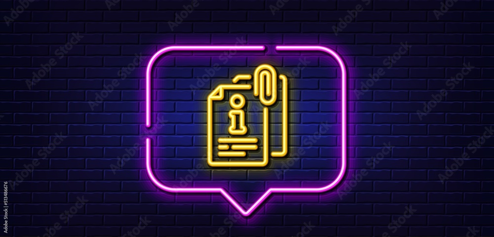 Poster neon light speech bubble. attached info line icon. information guide sign. attachment file symbol. n