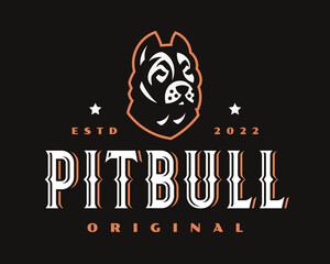 Pitbul logo, emblem design editable for your business. Dog vector illustration.