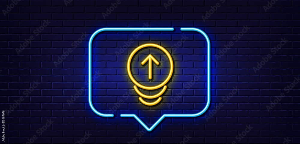 Poster neon light speech bubble. swipe up line icon. scrolling arrow sign. landing page scroll symbol. neon