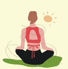 The girl is doing yoga in the park. Yoga trainer. Sport. Healthy lifestyle. Vector illustration.
