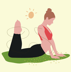 Obraz na płótnie Canvas The girl is doing yoga in the park. Yoga trainer. Sport. Healthy lifestyle. Vector illustration. 