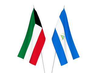 National fabric flags of Kuwait and Nicaragua isolated on white background. 3d rendering illustration.