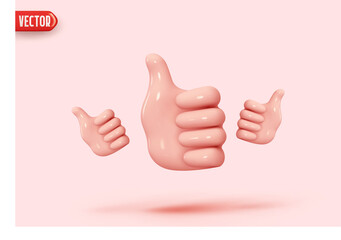 Set of Hand like. Icon human hand in cartoon style thumb up, good sign. Realistic 3d design. vector illustration