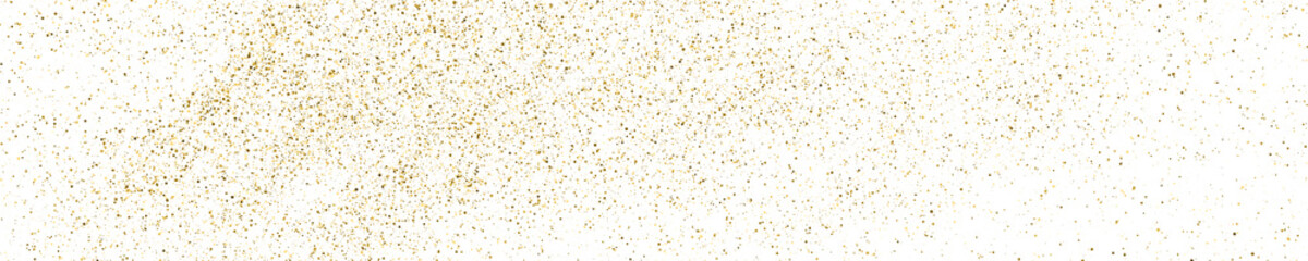 Fototapeta na wymiar Gold Glitter Texture On White. Horizontal Long Banner For Site. Panoramic Celebratory Background. Golden Explosion Of Confetti. Vector Illustration, Eps 10.