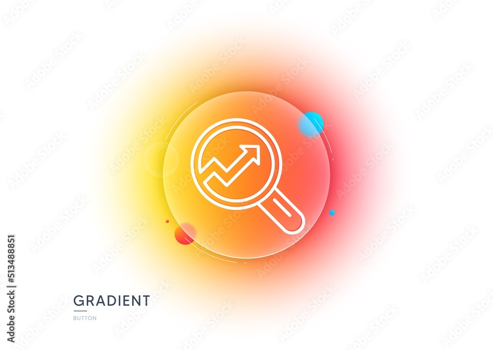 Poster chart line icon. gradient blur button with glassmorphism. report graph or sales growth sign in magni