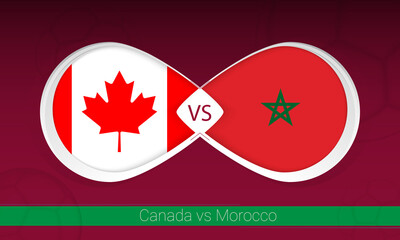 Canada vs Morocco  in Football Competition, Group A. Versus icon on Football background.