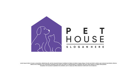 Pets house logo design vector illustration with negative space concept Premium Vector