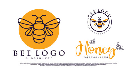 Set of honey bee animals logo design with creative element Premium Vector
