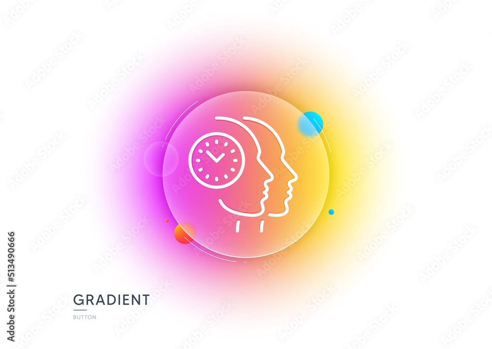 Poster time management line icon. gradient blur button with glassmorphism. clock sign. teamwork symbol. tra