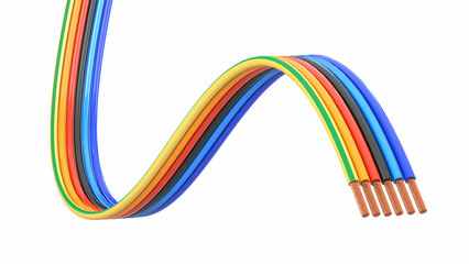 Stripped colored electrical wires. Copper multicore cables. 3d illustration
