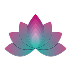 Turquoise and pink Lotus flower logo, Exotic blossom icon, greeting card on white background. Vector illustration.