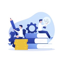 Vector creative illustration of business graphics, distance learning, online courses and business, education, online books and tutorials, preparation for exams, home schooling