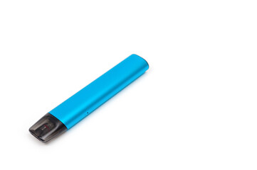 A reusable electronic cigarette with a replaceable cartridge in a blue body, photographed against a white background.