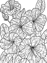 Coloring hibiscus, plant zen. Flower outline. Vector, page outline of cartoon. 