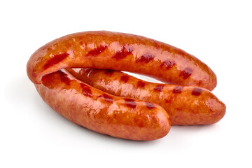 Roasted pork sausages bbq, isolated on white background.
