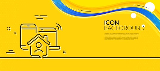 Naklejka na ściany i meble Work at home line icon. Abstract yellow background. Freelance job sign. Remote office employee symbol. Minimal work home line icon. Wave banner concept. Vector