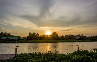 Evening sun at Tha Chin river(Maenam Tha Chin),Nakhon Pathom,Thailand