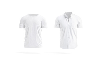 Blank white t-shirt and short sleeve shirt mockup, front view