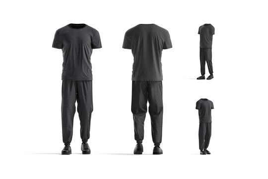 Blank black sport uniform mock up, different views