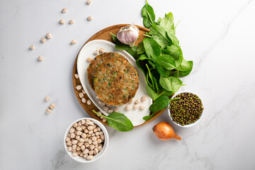 Fritters are made from spinach and chickpeas food top view