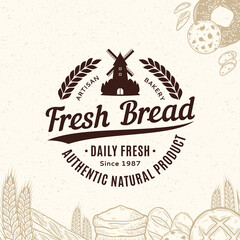 Fototapeta premium Vector bakery or bread vintage logo. Bakery design template for baked products branding and packaging