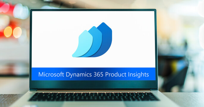 Computer with logo of Microsoft Dynamics 365 Product Insights