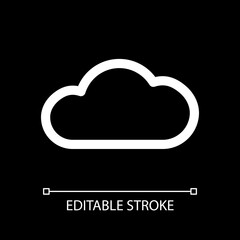 Cloud white linear ui icon for dark theme. Weather forecast. Internet data storage. Vector line pictogram. Isolated user interface symbol for night mode. Editable stroke. Arial font used