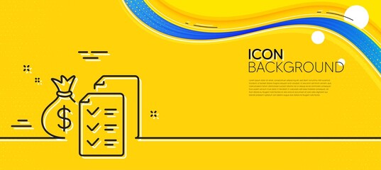 Naklejka na ściany i meble Accounting wealth line icon. Abstract yellow background. Audit report sign. Check finance symbol. Minimal accounting wealth line icon. Wave banner concept. Vector