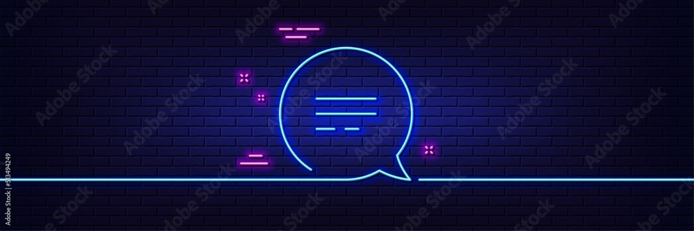 Poster neon light glow effect. text message line icon. chat comment sign. speech bubble symbol. 3d line neo