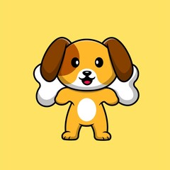 Fototapeta na wymiar Cute Dog Bring Bone Cartoon Vector Icon Illustration. Animal Icon Concept Isolated Premium Vector.