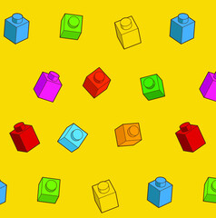 Simple pattern of building block, bricks for children. Vector isometric illustration. Colored bricks isolated on white background.