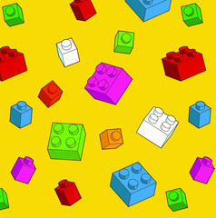 Simple pattern of building block, bricks for children. Vector isometric illustration. Colored bricks isolated on white background.