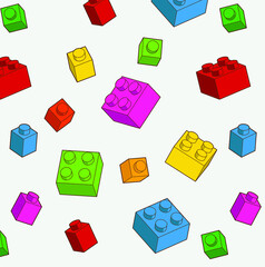 Simple pattern of building block, bricks for children. Vector isometric illustration. Colored bricks isolated on white background.
