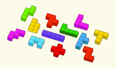 A simple pattern of building blocks, and bricks for children. Vector isometric illustration. 3d block set isolated on white background.