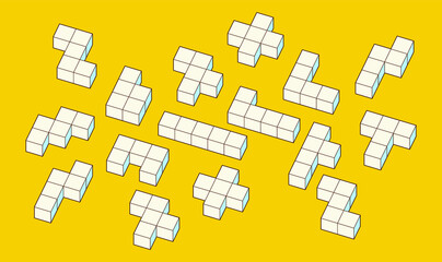 A simple pattern of building blocks, and bricks for children. Vector isometric illustration. 3d block set isolated on white background.