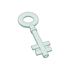 Key illustration. Lock or unlock sign. Password  isometric, three dimensional Metall Vector icon