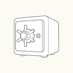 Security metal safe. Flat style, editable stroke. Perspective, isometric illustration, isolated on background. Three-dimensional icon.