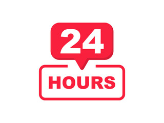 24 hours banner. Twenty four hour open. Label all day service for delivery, store, pharmacy etc. Vector illustration.