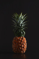 Pineapple fruit tastes good on a black background.Silhouette style