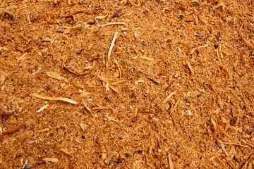 A close-up of the wood chips. Beautiful background for wallpaper. Sawmill.