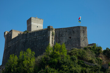  Castle of Lerici , Italy with flags of Italy and Ukraine