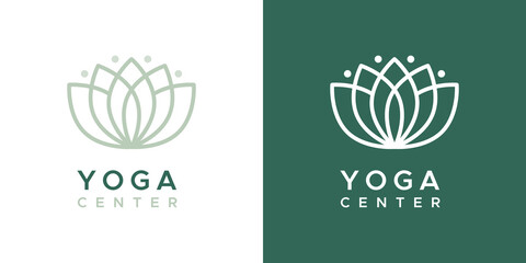 Yoga center logo. Outline floral symbol. For company brand, packaging, product. Logotype in two versions: color and white. Vector illustration, flat design