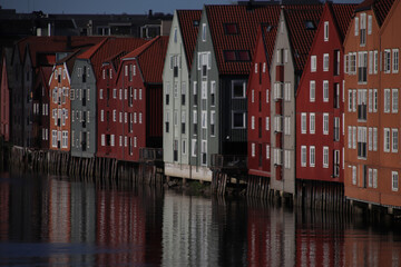 Naklejka premium Scenic View Of Lake By Buildings Against Sky, Trondheim, Norway