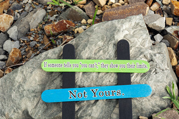 Motivational and inspirational quote written on a colorful wooden stick.