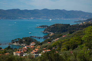 Fototapeta na wymiar Top view of the coast of Tellaro town in Italy