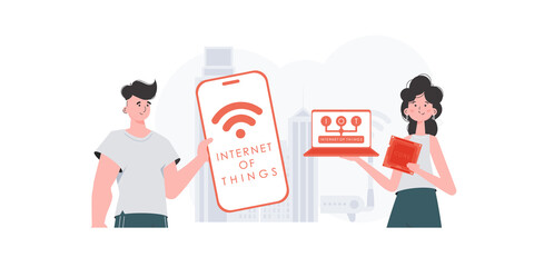 IoT concept. Internet of Things Team. Good for presentations and websites. Vector illustration in trendy flat style.