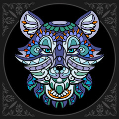 Colorful wolf head zentangle arts. isolated on black background