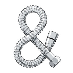 Ampersand mark made up of curved shower hose with connector screws. Vector isolated illustration with editable strokes. - 513499219